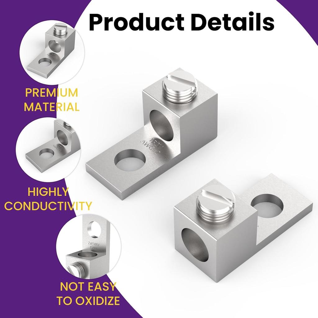 4Pcs Aluminium Mechanical Lugs, 1-Hole Quick Connect Terminal Mechanical Lug 2AWG TA-2 1B2U