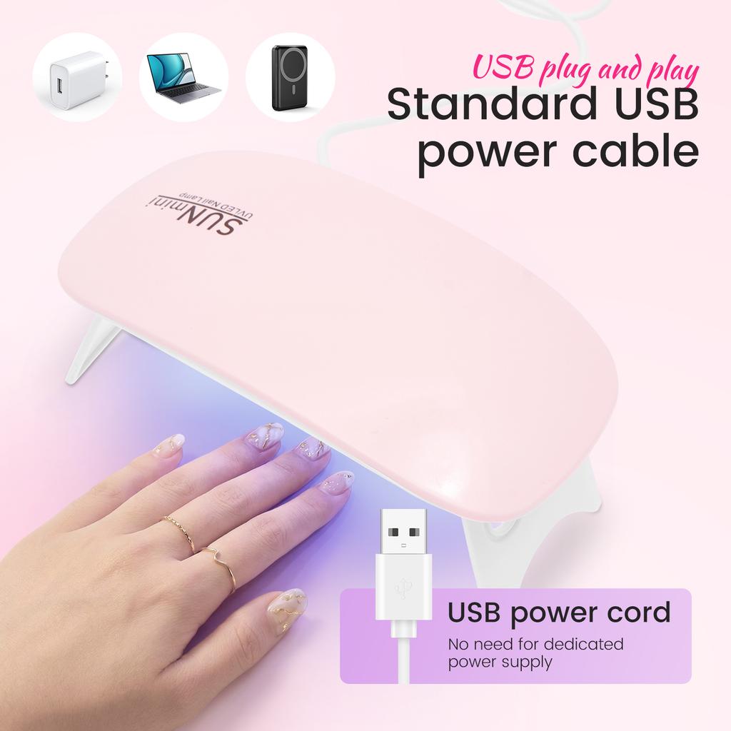 Mini LED Nail Dryer Lamp 6W UV Portable Nail Dryer Curing Lamp Light for Gel Based Polish Home Nail Nail Art Tools Accessories