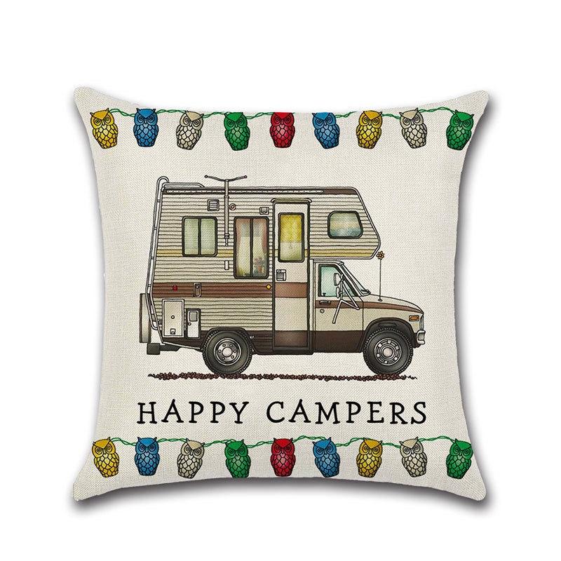 Ornate Happy Campers Sofa Throw Cushion Cover Ideal For Home Dcor