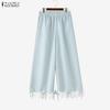 ZANZEA Women Casual Elastic Waist Loose Casual Lace Splice Cropped Pants