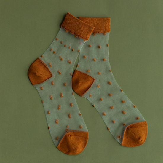 

Летние тонкие длинные женские носки с кристаллами — дышащие и стильные узоры в горошек. One Size (34-41)