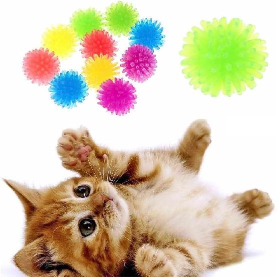 25 Pcs Multicolor Cute Funny Cats Toys Arbutus Balls Stretch Plush Ball Cat Toy Ball Creative Colorful Interactive Cat Soft Spiky Cats Chew Toys