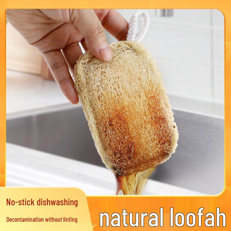 Natural Loofah Dishwashing Brush and Pot Scrubber - Durable, Non-Stick Oil Sponge for Household Kitchen Cleaning