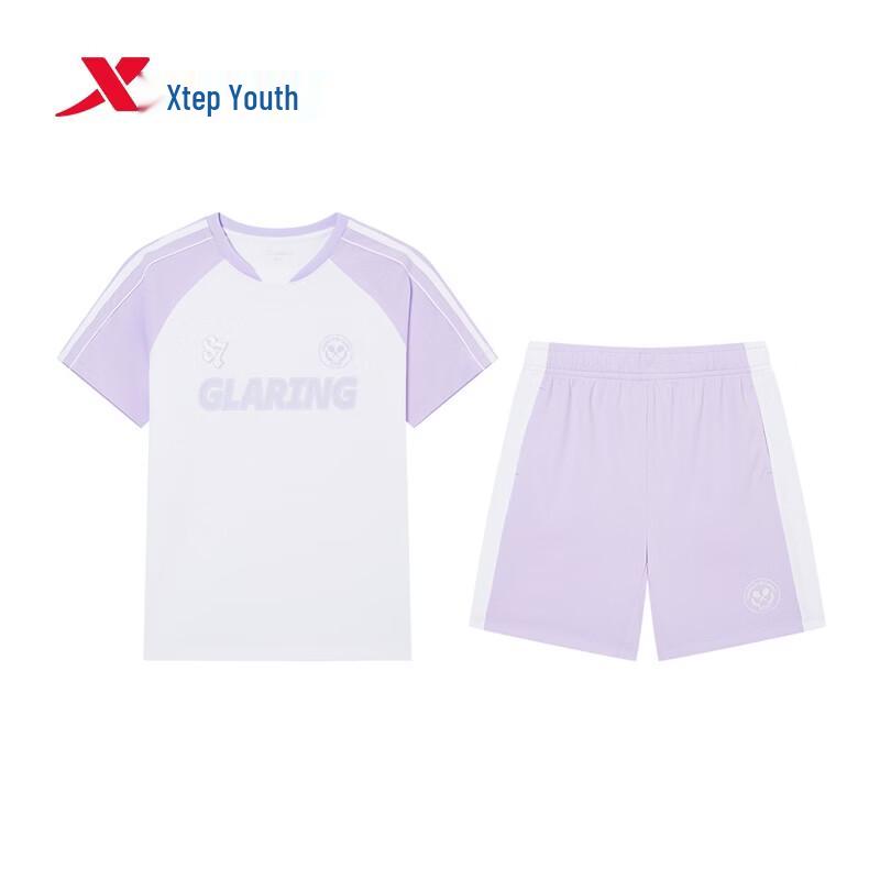 Xtep Girls' American Style Font Colorblock Round Neck Two-Piece Summer Set