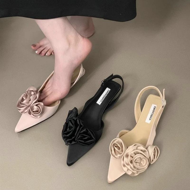 Fashion Pointed Toe French Flower Sandals for Women Spring and Summer Casual Sandals Women Ladies Shoes Low Heeled Women's Shoes