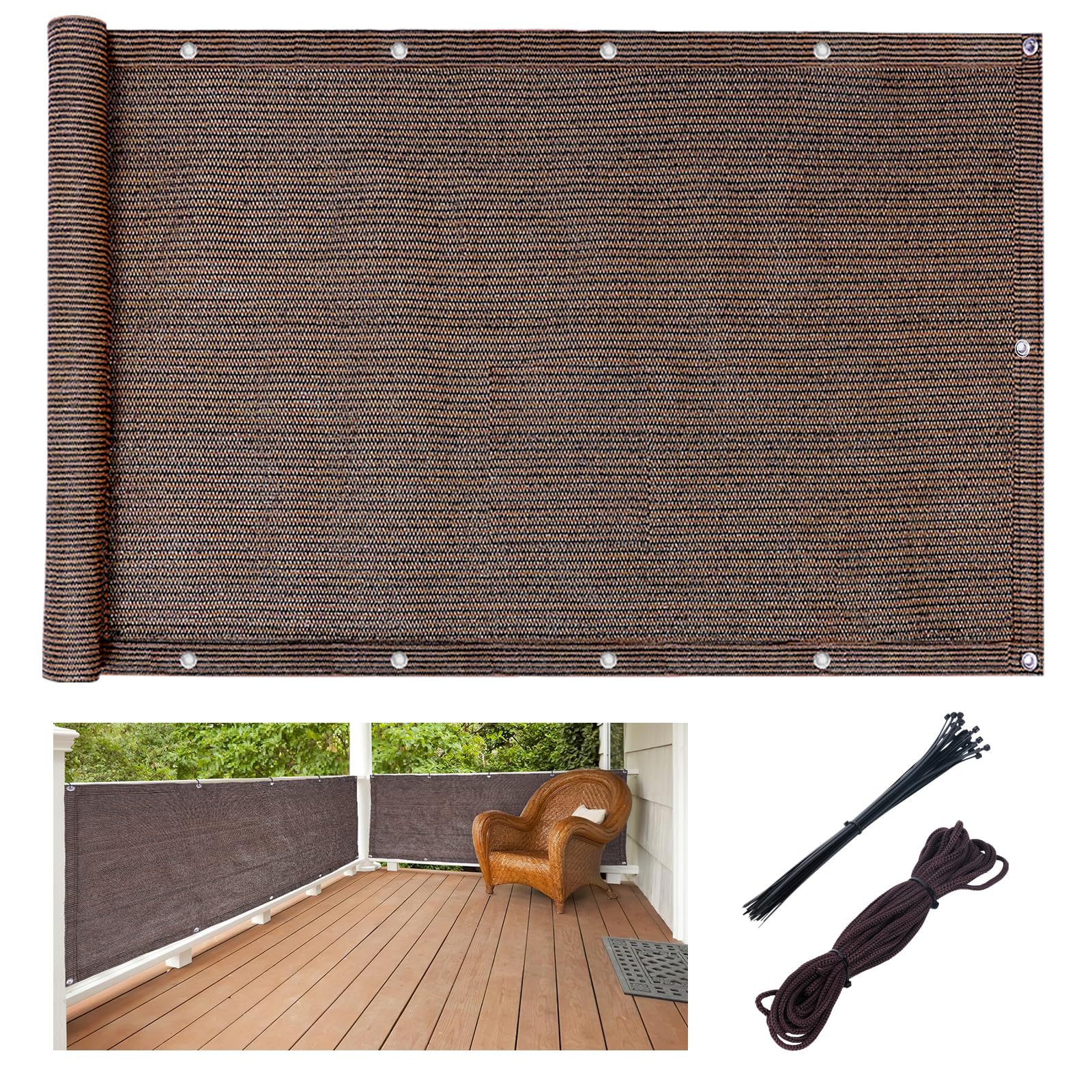 

DANOFY Балконная конфиденциальность 180x100см УФ Балкон Квартира Дом Мокко Оттенок, - Полиэтилен высокой плотности, Дышащий, Защита, Конфиденциальность, Тень, Забор,