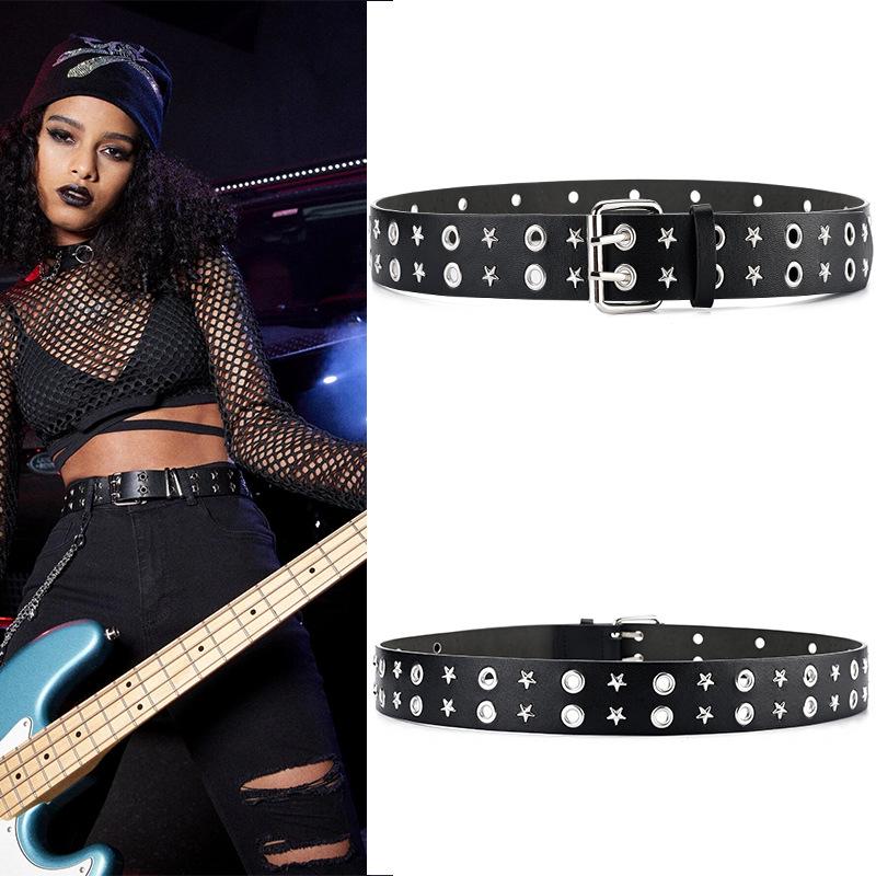 Women's European Punk Rivet Eyelet PU Belt - Trendy Decorative Jeans Accessory