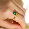 European and American temperament 18K gold green natural stone opening ring ins cold wind retro ring