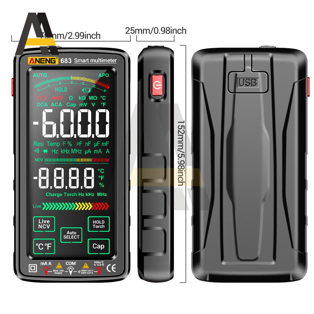 ANENG 681/682/683 Pro Non-contact Voltage Tester Current Meter Electric Measuring 6000 Count Rechargable Digital Multimeter Tool