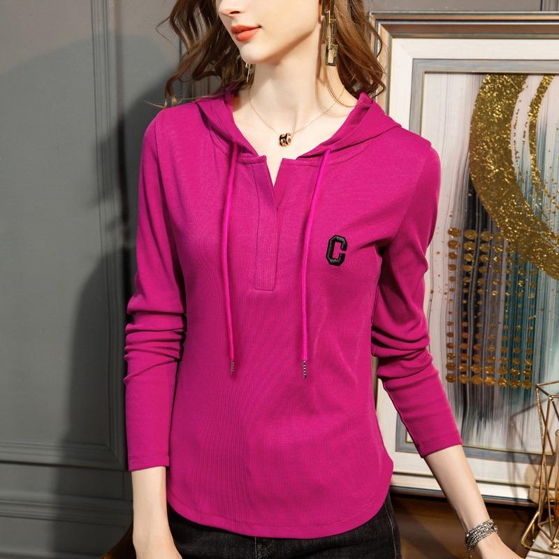 Summer New Long Sleeve T-Shirt Women's Casual Hooded T-Shirt Alphabet Versatile T-Shirt Top Women