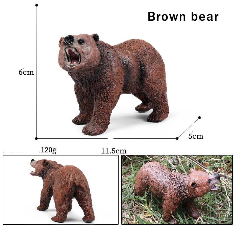 

19 стилей, имитация животного, модель дикого твердого пластика, слона, носорога, бурого медведя, тигра, льва, леопарда, лошади, модель игрушки, украшения Brown bear