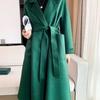 Double-Sided Cashmere Wool Coat: Women's Korean-Style Loose Hepburn Jacket with Suit Collar in Green.