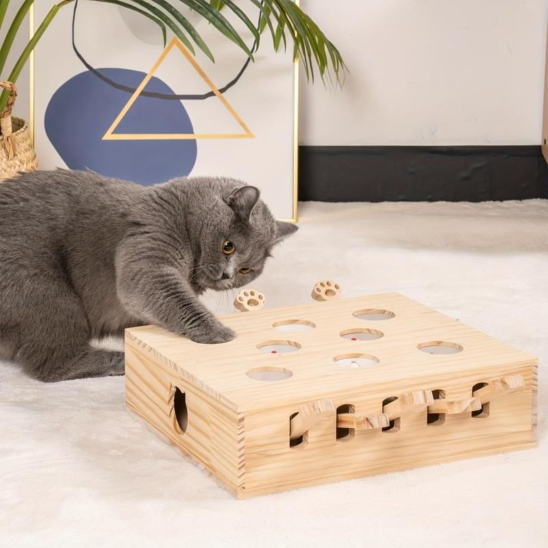 Solid Wood Whack-a-Mole Interactive Cat Toy, Kitten Catch Mice Game, Indoor Self-Entertainment Pet Supplies