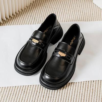 2024 Scarpe da Donna Nere Stile Britannico Scarpe in Pelle 2024 Scarpe con Plateau Mocassini Retrò Primavera Autunno Tacco Grosso Suola Morbida Scarpa Singola JK