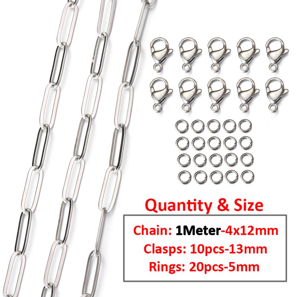 2Meters/1Meter Stainless Steel Chain Lobster Clasps Jump Rings Connectors Chains for Bracelet Necklace Jewelry Making DIY Kit