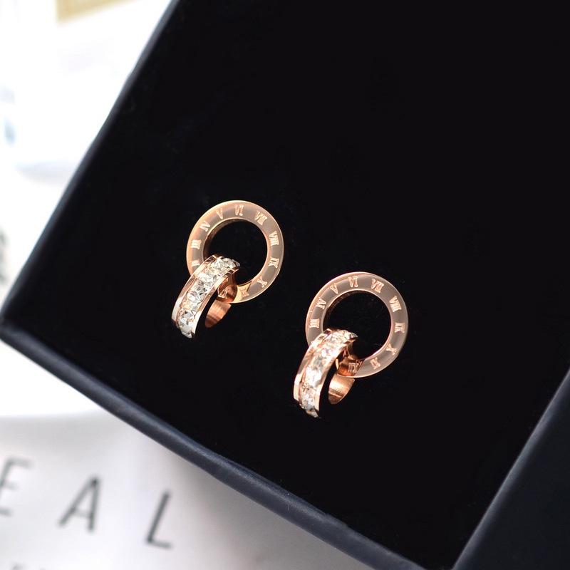 Wenjian 18K Gold-Plated Roman Ring Zircon Rose Gold Earrings