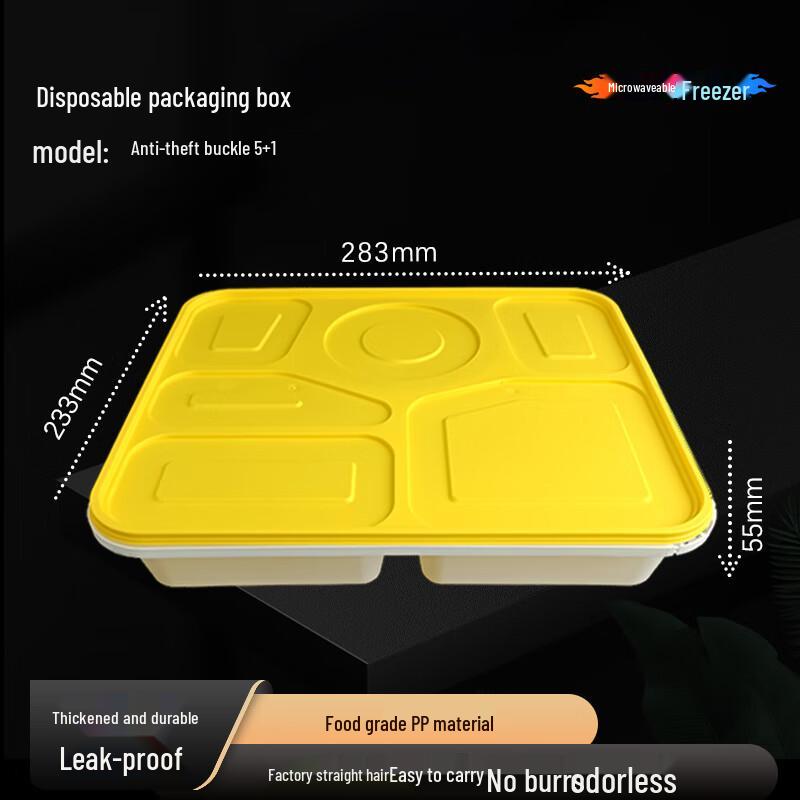 WEISHENG 1700ml Disposable 6-Compartment Meal Prep Containers 100 sets