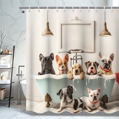 Funny Dogs Shower Curtain - Cute Doggy Design, Polyester Fabric, Ideal Bathroom Accessory, Perfect Gift for Dog Lovers