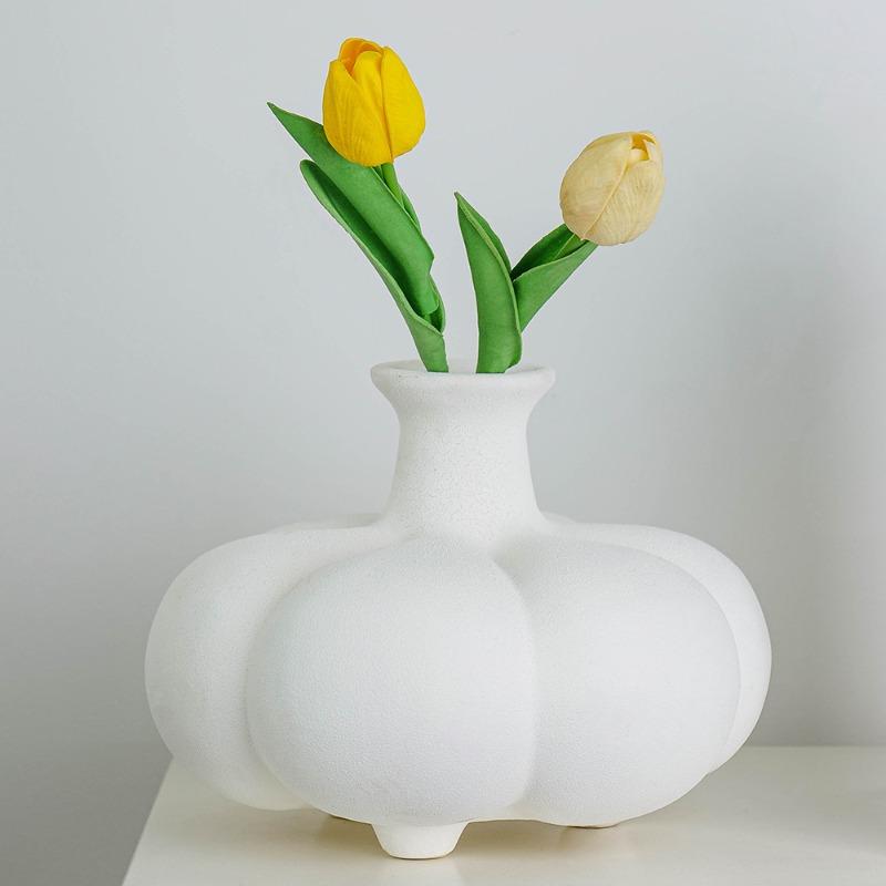 Pumpkin Ceramic Vase White High Art Flower Arrangement Hydroponic Container Living Room Dining Table Ceramic Vase Home Ornament