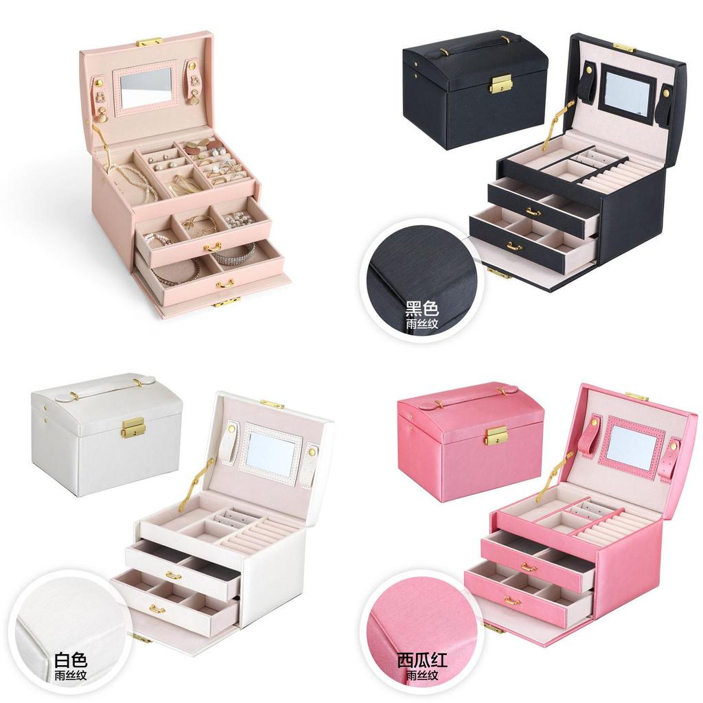 Leather Jewelry Box With Lock And Mirror For Gift Jewelry Storage