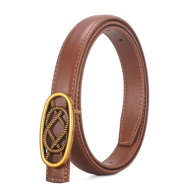 Oval Winding Flower Leather Cowhide Belt Women'S Decorative Dress Suit Retro Belt Women'S Literary Model