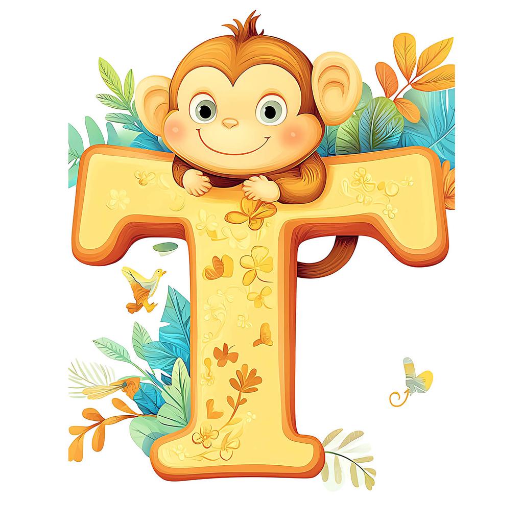 Plakat Wesoła Małpka Z Literą T Plakat Wesoła Małpka Z Literą T, 70X100 Cm, Bez Ramy, Papier Matowy 230 Gsm