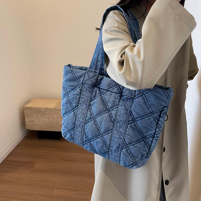 Geantă tote romboidă Geantă de umăr din denim de mare capacitate pentru femei