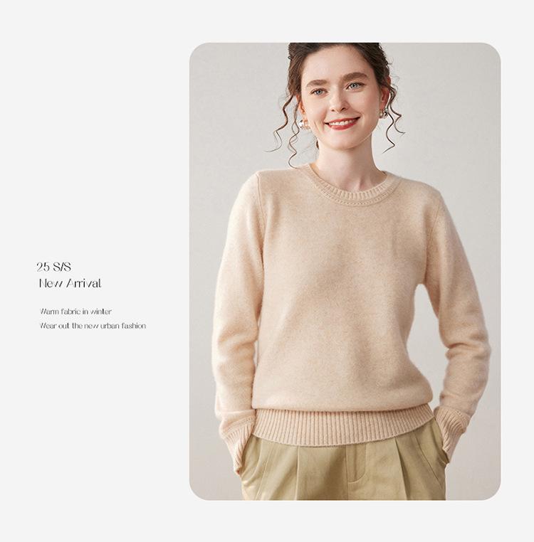 Women's Cashmere Round Neck Sweater - Thickened, Versatile, Loose Knit for Autumn/Winter.