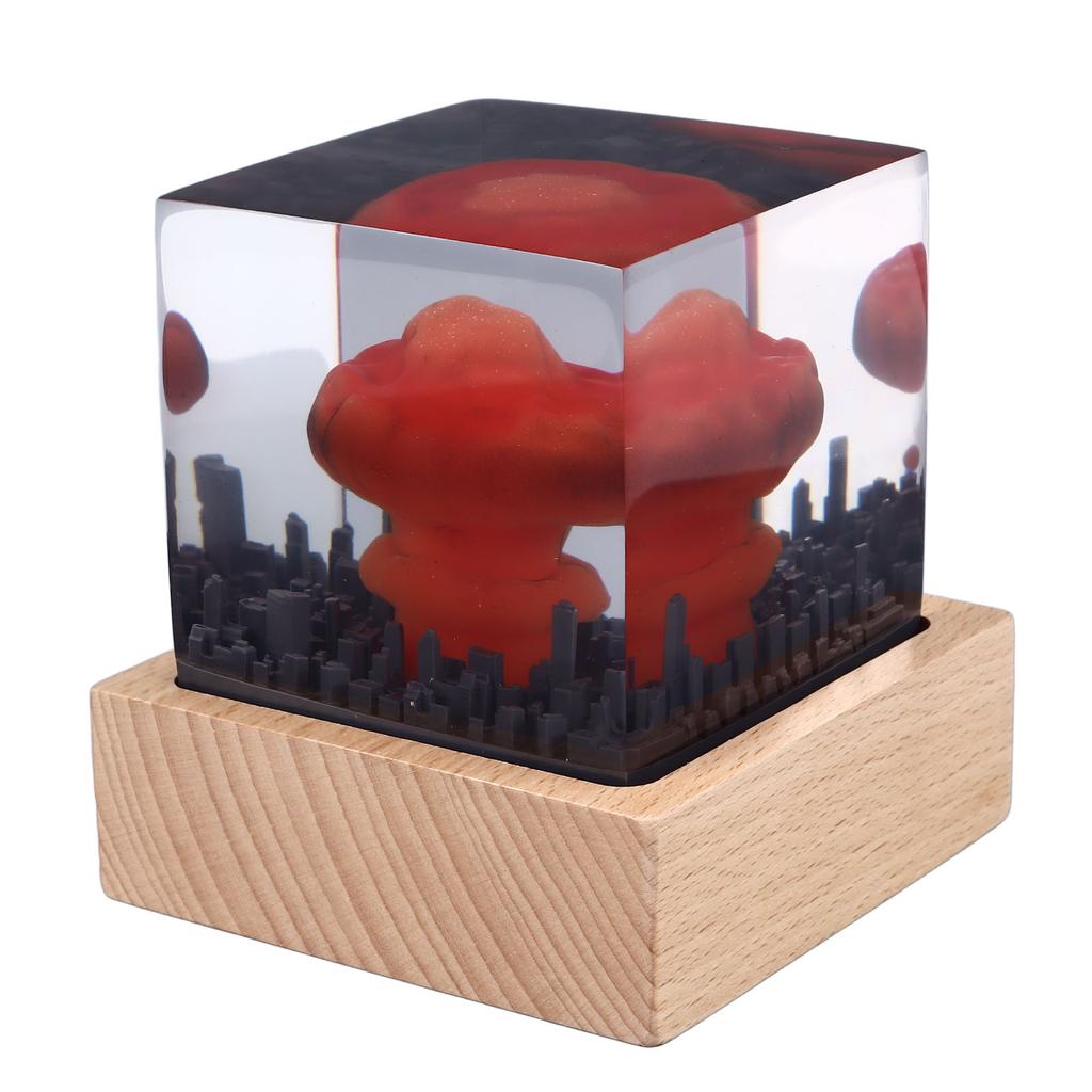 Nuclear Explosion Lamp Atomic Bomb Night Light 3D Mushroom Model Resin Wood Base USB Powered