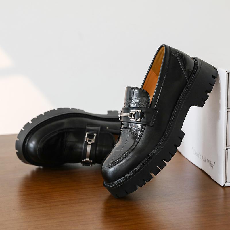 New Retro Platform Loafers Shoes Luxury Men Thick-soled Wedding Black Formal Business Shoes Slip-on Casual Leather