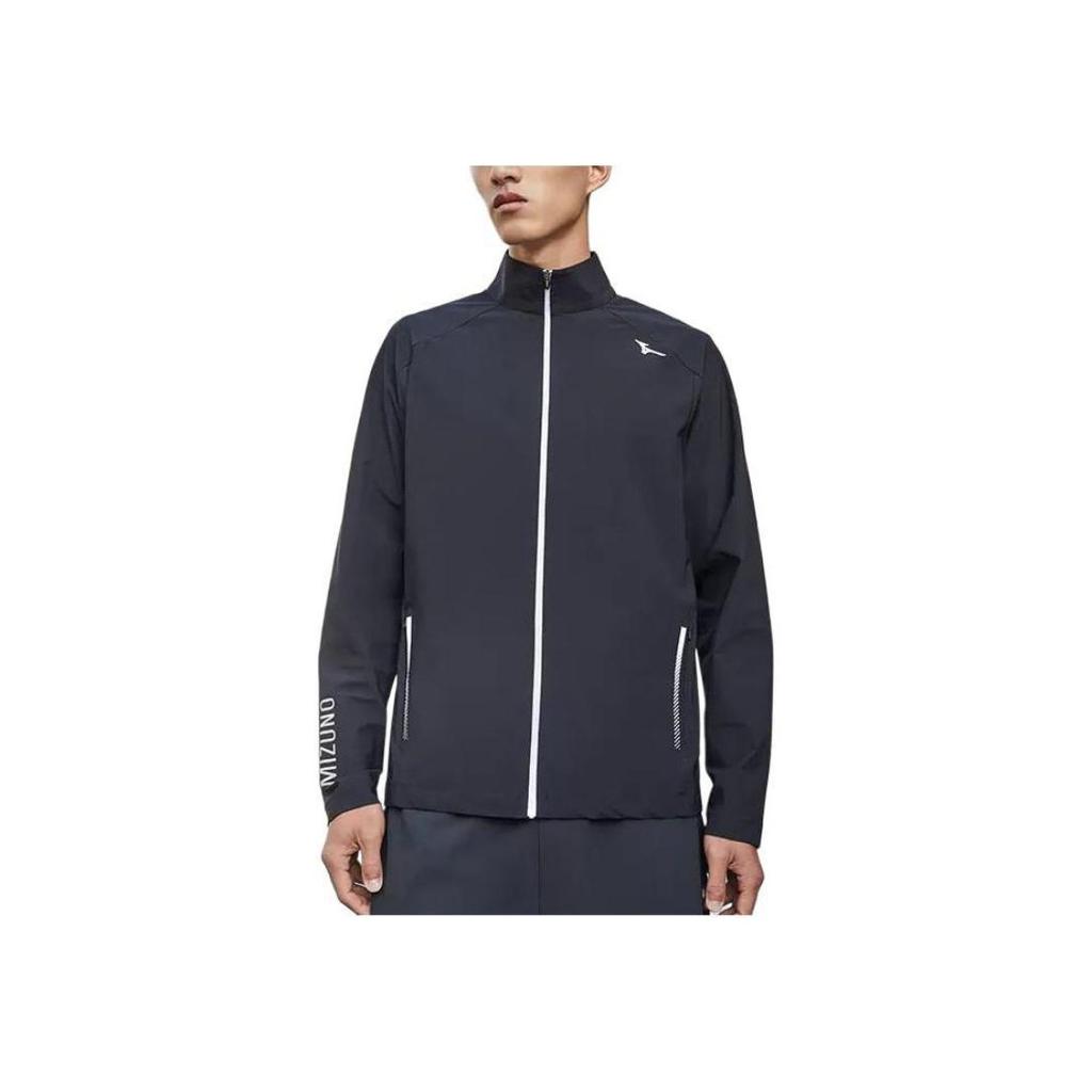 Mizuno Printed Logo Comfortable Breathable Zip-Up Stand Collar Jacket Men Jacket Black K2CC21A7-09
