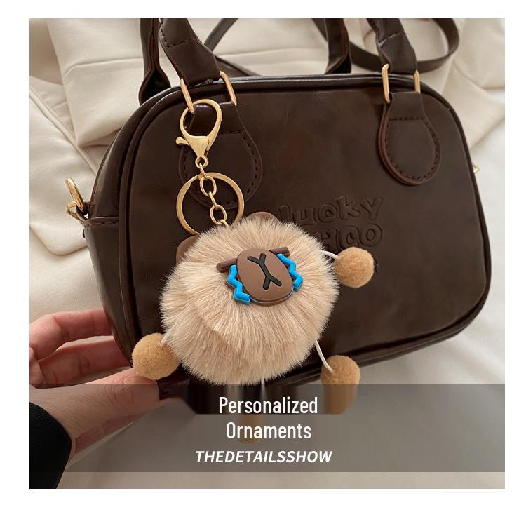 Retro Women's Fall/Winter 2025 Coffee Textured Bowling Crossbody Handbag