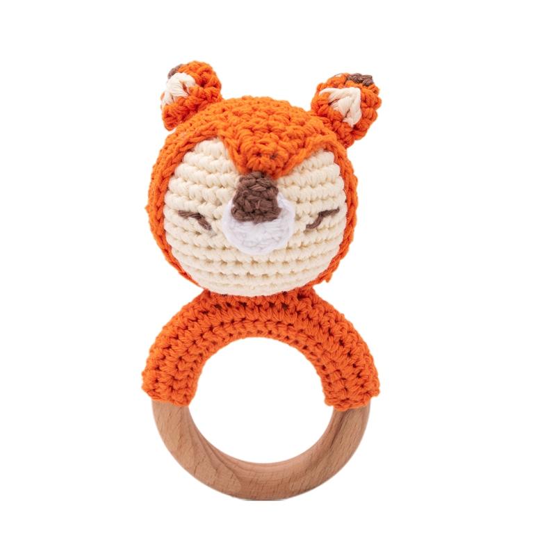1 Stück Holz Babyrassel Schüttelspielzeug Häkel Löwe Giraffe Holz Babyrassel Beißring Montessori Neugeborenen Tierrassel Spielzeug Geschenk