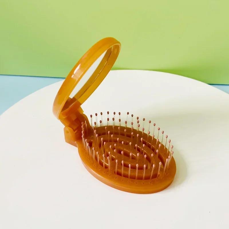 

Складная маленькая расческа для волос с зеркалом, портативная массажная гладкая расческа 2 в 1, складная портативная полая расческа, аксессуары для укладки