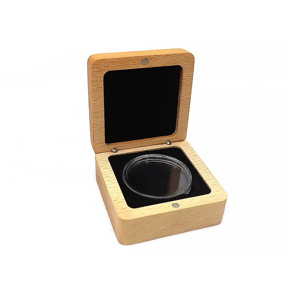Beech Commemorative Coin & Medal Storage Box - Black & Wine Red Solid Wood