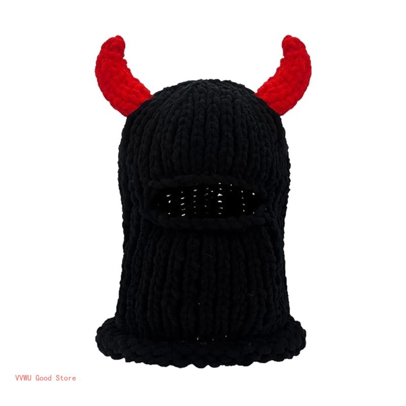 

Halloween Facecover Horned Hat for Adult Unisex Theme Party Costume Horn Hat Novelty Skull Hat Winter Warm Windproof Caps