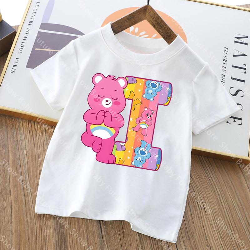 Care Bears Letter AZ T Shirt for Boys Girls Cartoon Name Clothes Tops Summer Breathable Cute Anime Short Sleeve Birthday Gifts