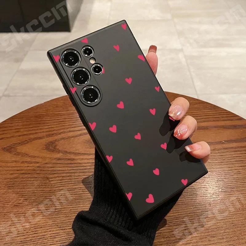 Black Love Heart Phone Case For Samsung Galaxy S25 S24 Ultra S23 FE S22 S20 Plus A15 A35 A50 A51 A54 A55 A71 A72 Silicone Cover