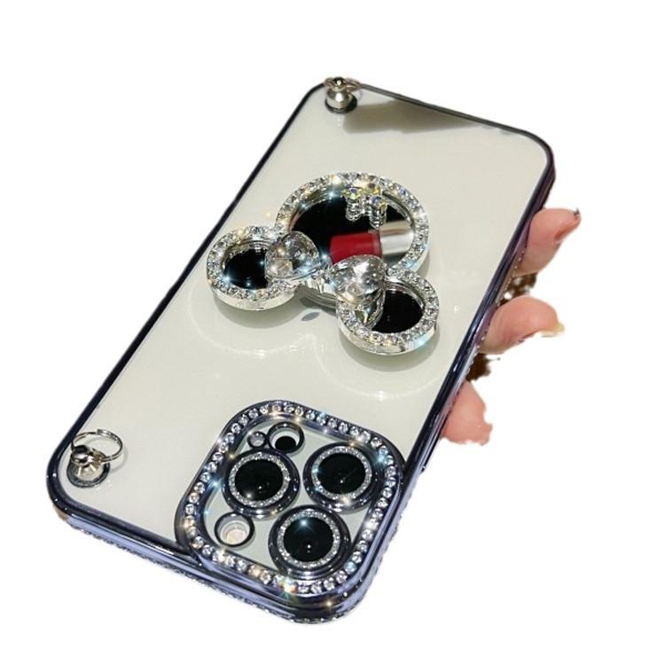 Applicable To Apple 16 Promax Mobile Phone Case IPhone 14 Cartoon Mirror Bracket 13 New Women 12 Crossbody Rope 15