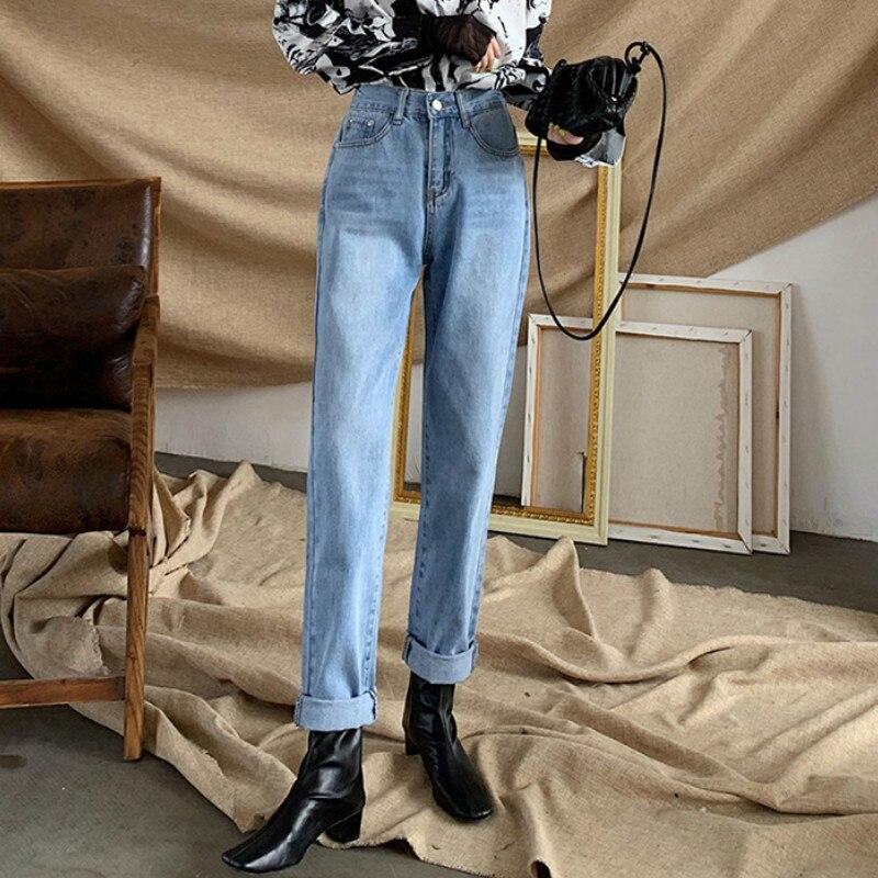 

Джинсы для мам, женские джинсы бойфренда с высокой талией, брюки-шаровары, джинсовая уличная одежда, джинсы до щиколотки с высокой талией XL светло-синий