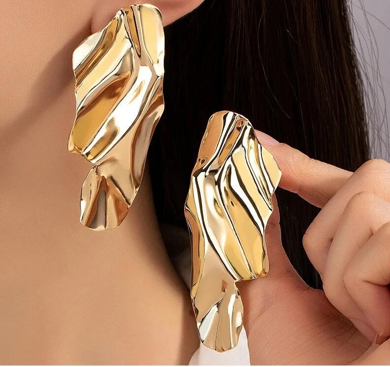 Trendy Geometric Irregular Metal Stud Earrings with Mirror Finish