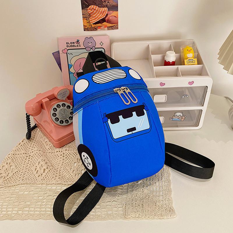 Adorable Korean Style Cartoon Car Kids Backpack For Boys And Girls With Durable Nylon Material