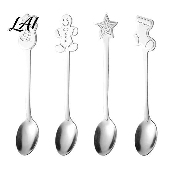 Cute Bear Coffee Stirrers 4Pcs Christmas Dessert Spoons Stainless Steel Spoons with Gingerbread Man Star Stocking Snowman Handle Unique Holiday