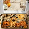 Boo Suitable for Halloween & Year-Round Non-Slip Flannel Doormat with Boo Witch Hat & Dog Pumpkin - Thick Sponge Cushioning, Machine Washable Suitable
