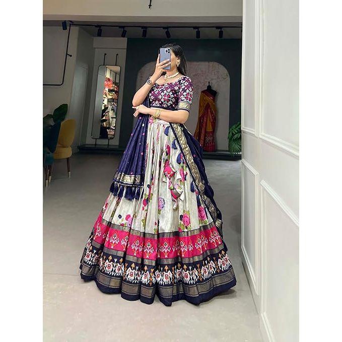 Women Tussar Silk With Patola Print And Foil Work Lehenga Choli ,Unstiched Blouse,