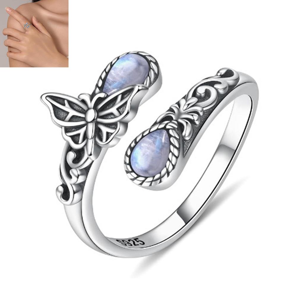 Bohemian Ring with Moon Light Stone Decor Simple Eye-catching To Wear Ring for Outgoing Dress Matching
