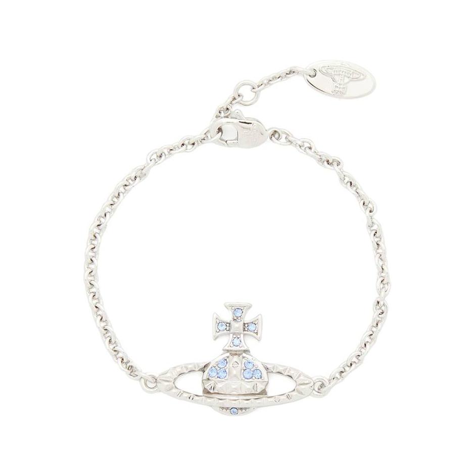 VIVIENNE WESTWOOD Mayfair Bas Relief Classic Series Studded Saturn Seasonal Limited Blue Diamond Silver Chain Bracelet Women Bracelet 61020032-02W388