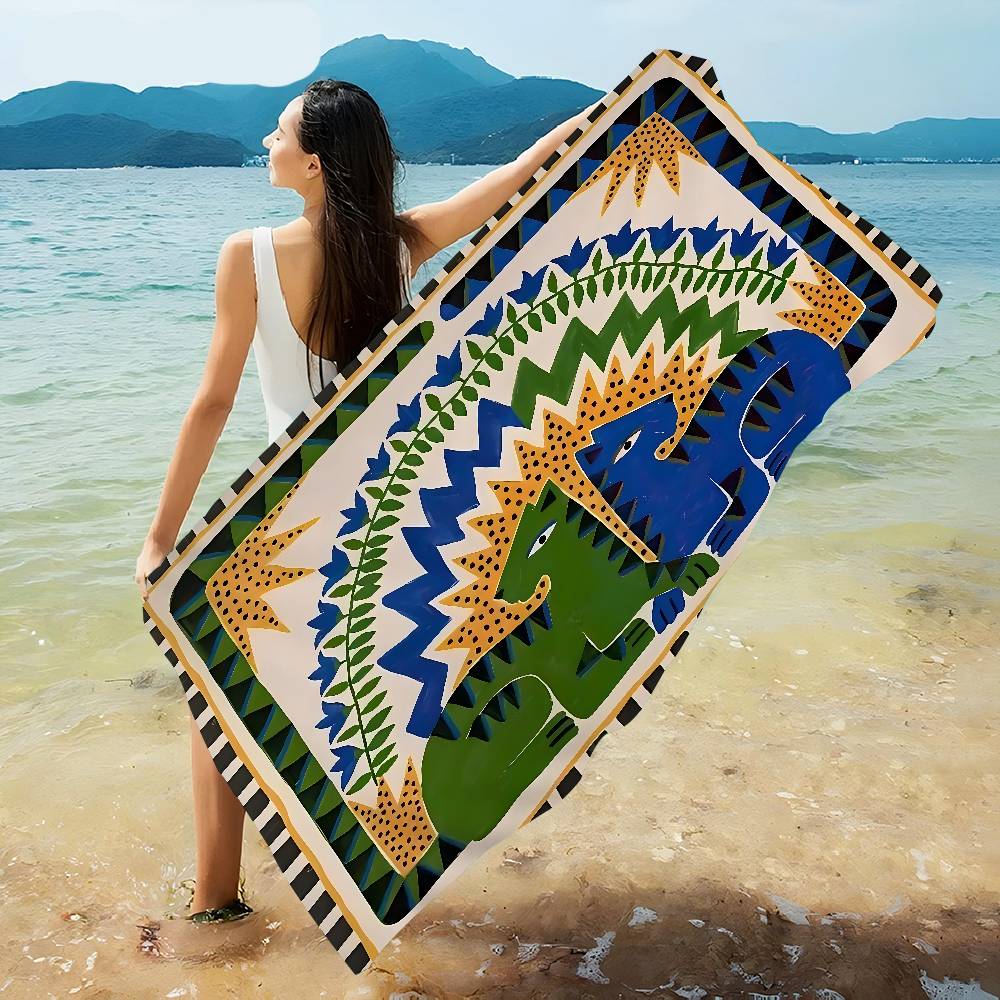 Ancient Egypt Tiger Leopard Microfiber Printed Beach Towel Mountain Climbing Yoga Beach Swimming Running Absorbent Soft Towel