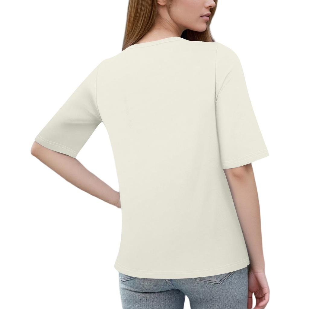 Women's Round Neck Button Short Sleeve Casual Top