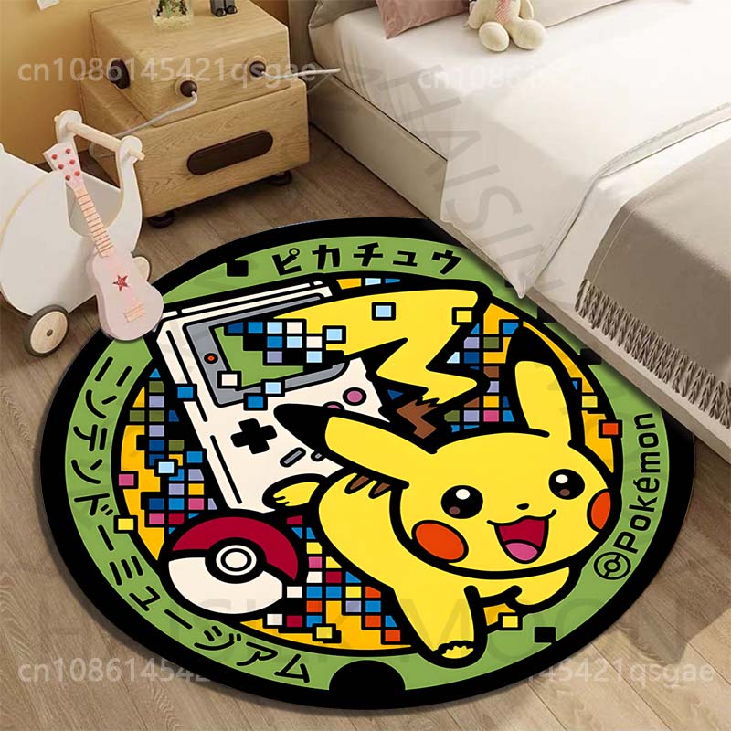 Japan Pokémon Eevee Greninja Print Round Carpet for Living Room Bedroom Table and Chair Sofa Home Decor Area Rug Luxury Gift